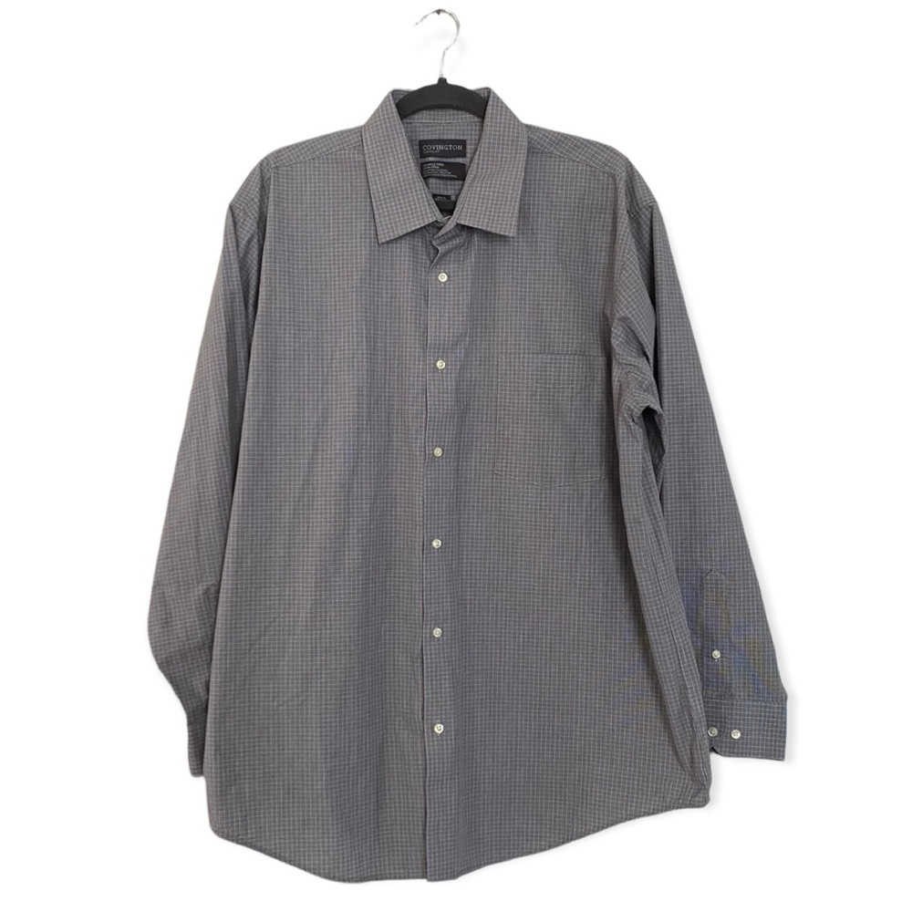 Covington Gray Houndstooth Plaid Pattern Button Down Dress Shirt Mens Size 17.5
